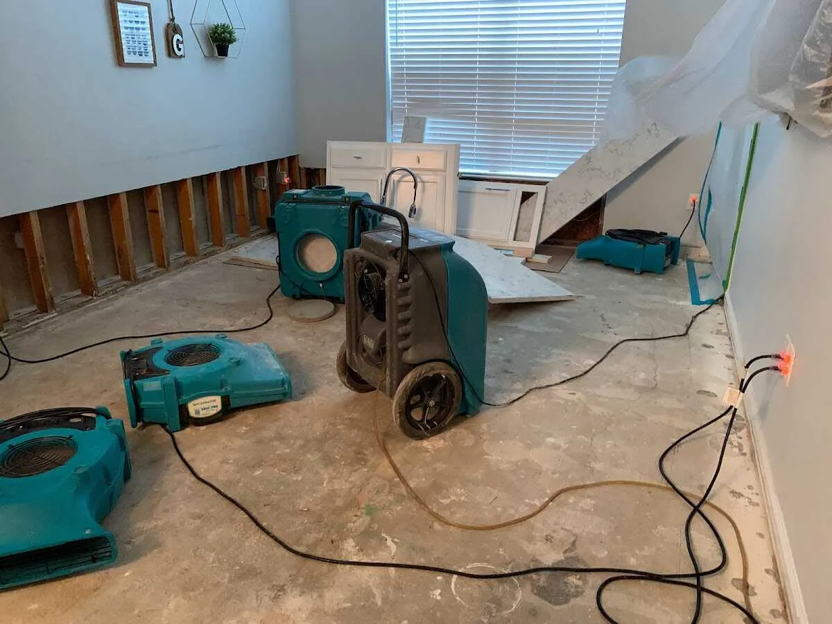 Dehumidifier in flood-cut room for Water Damage Restoration in Miles City